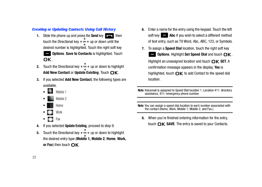 Samsung GH68-21438A user manual Add New Contact or Update Existing. Touch, Or Fax then touch 