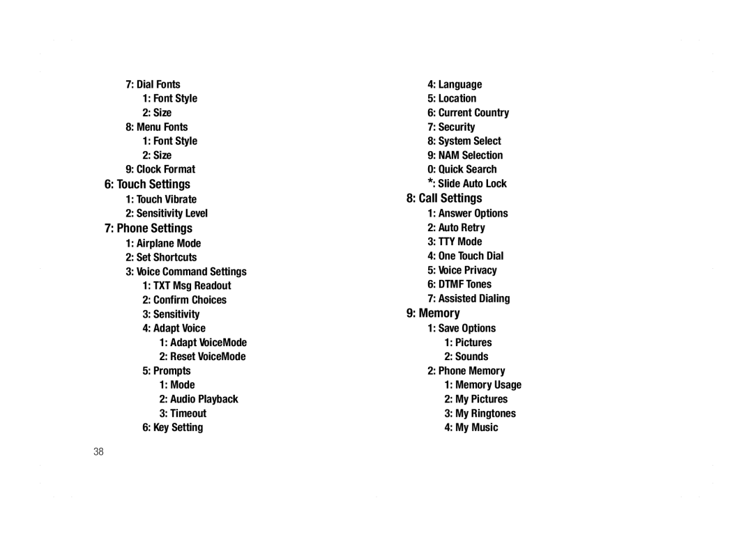 Samsung GH68-21438A user manual Touch Settings 