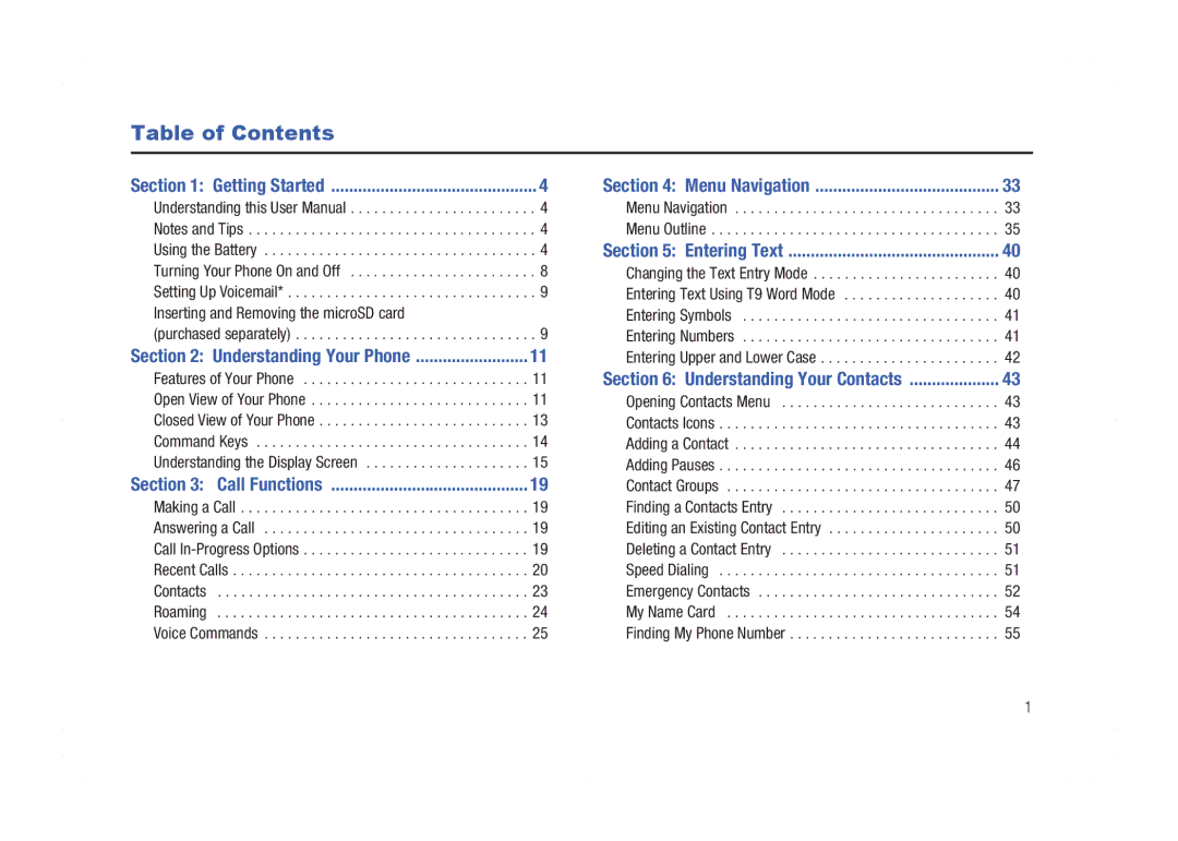 Samsung GH68-21438A user manual Table of Contents 