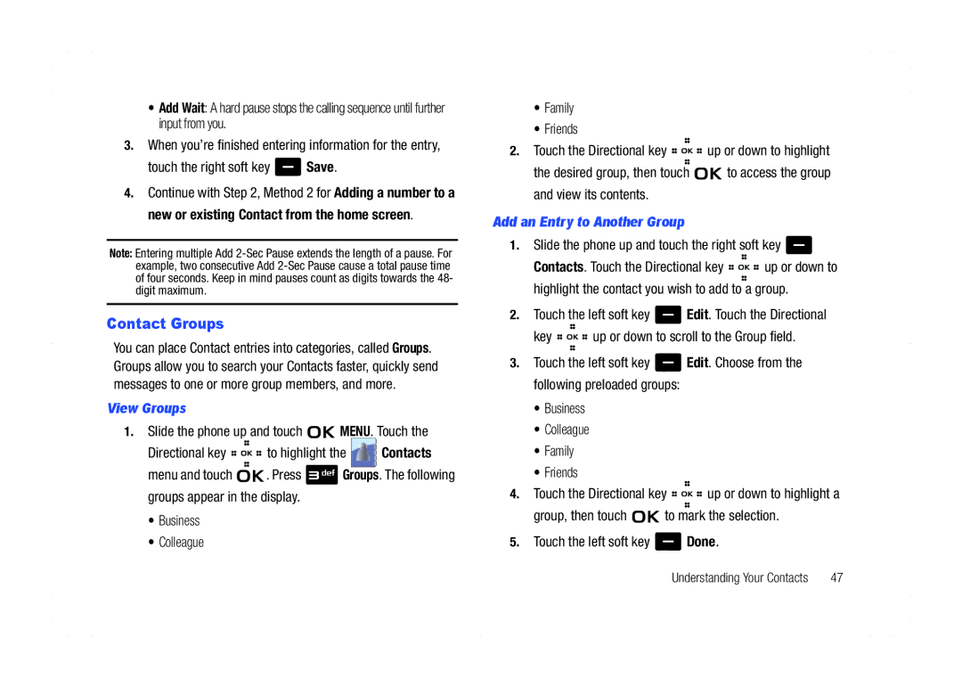 Samsung GH68-21438A user manual Contact Groups, Touch the right soft key Save, View Groups 