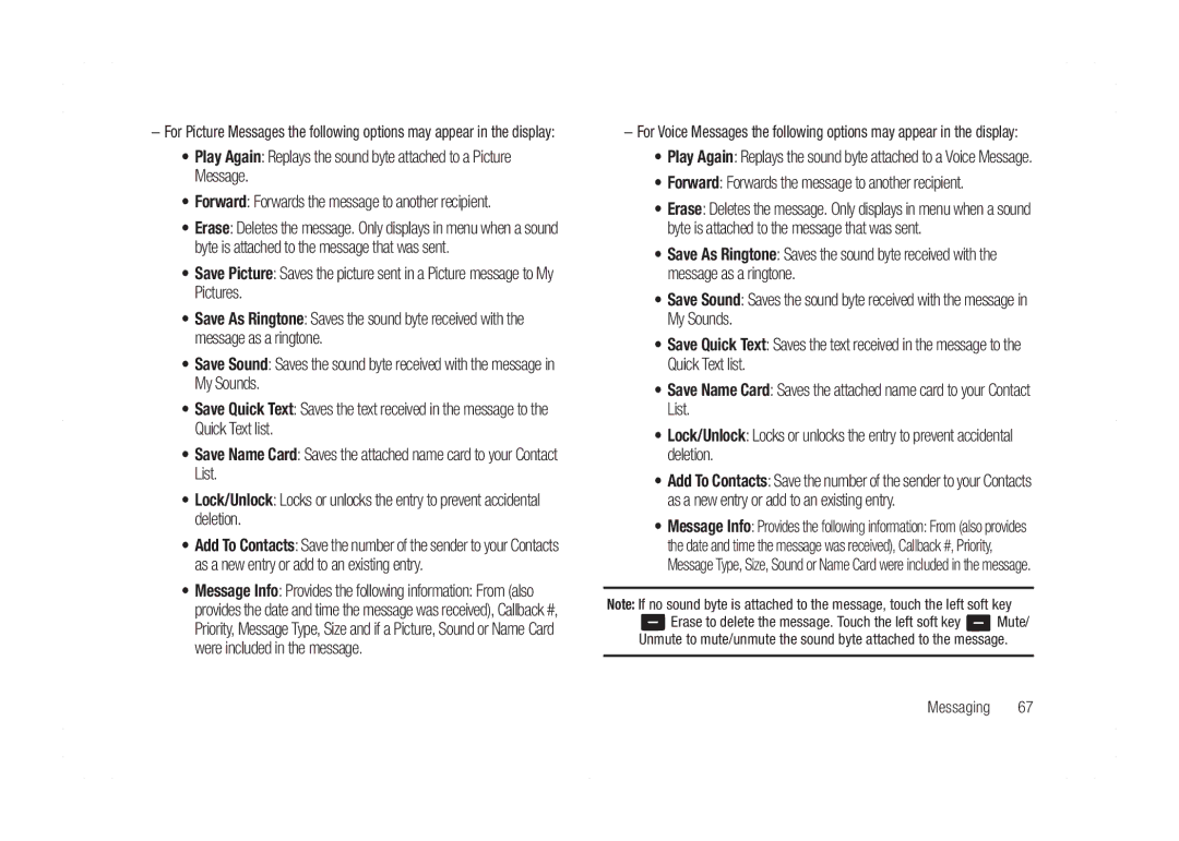 Samsung GH68-21438A user manual Forward Forwards the message to another recipient 