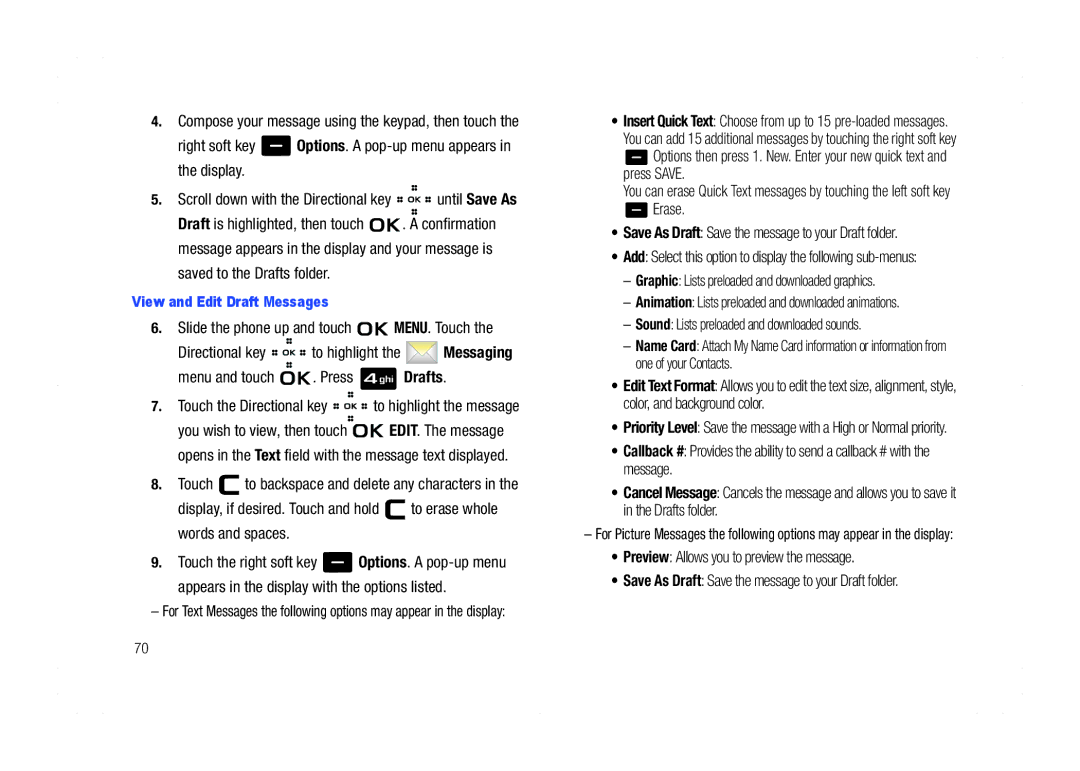 Samsung GH68-21438A user manual Preview Allows you to preview the message, View and Edit Draft Messages 