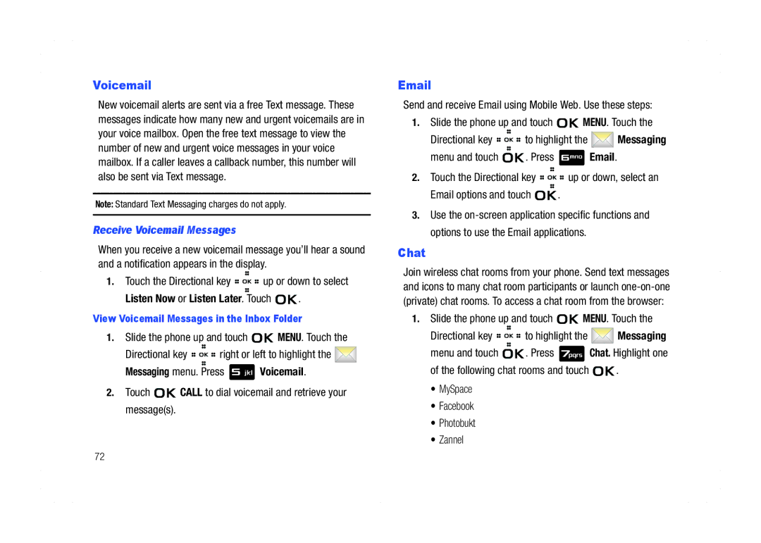 Samsung GH68-21438A user manual Chat, Receive Voicemail Messages, Listen Now or Listen Later. Touch 