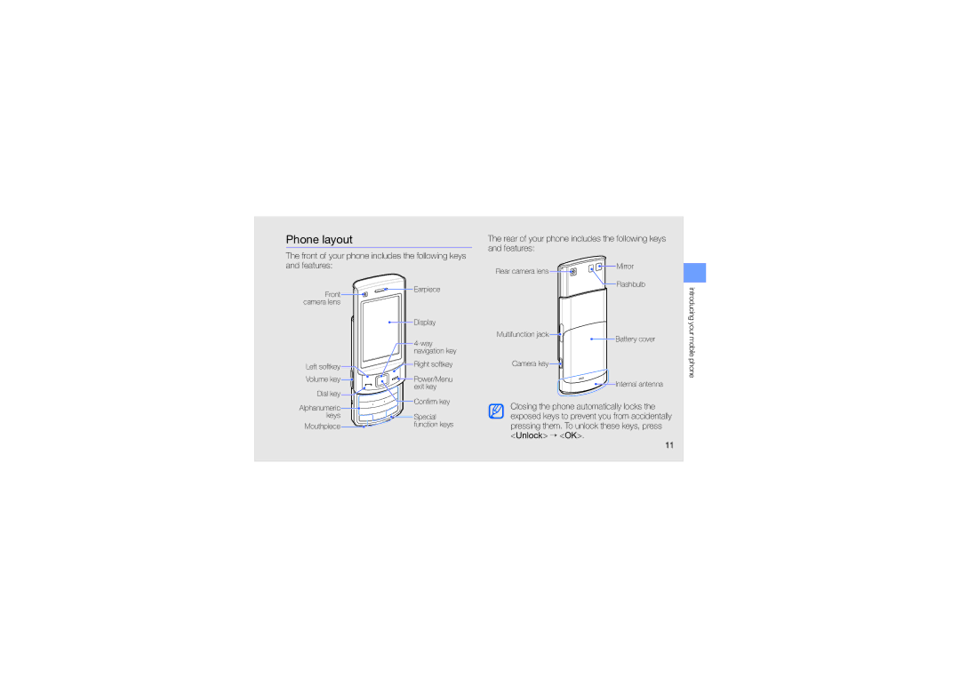 Samsung GH68-21991A manual Phone layout, Keys Special Mouthpiece 