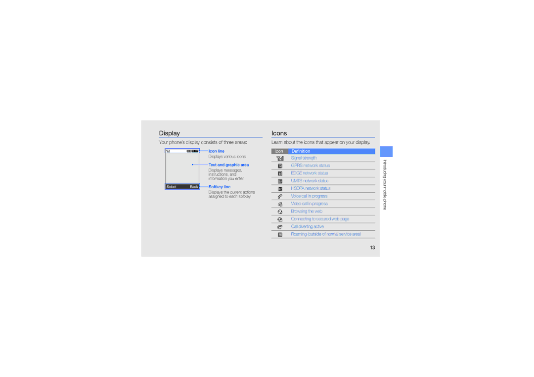 Samsung GH68-21991A manual Display, Icons 