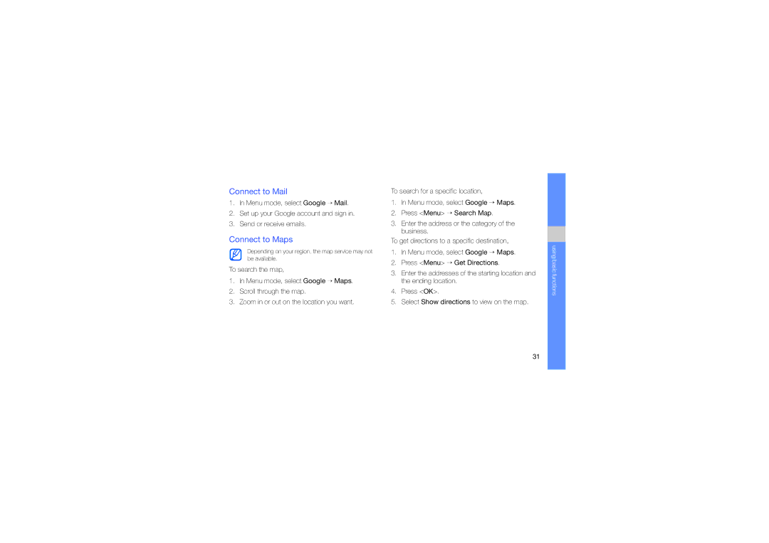 Samsung GH68-21991A manual Connect to Mail, Connect to Maps 