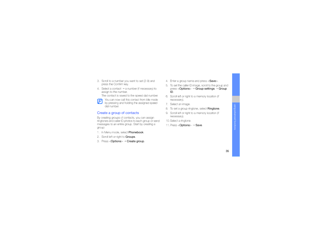 Samsung GH68-21991A manual Create a group of contacts 