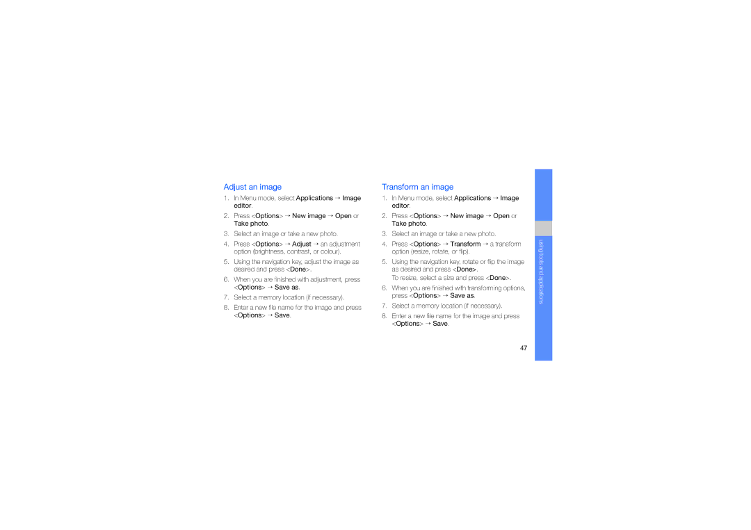 Samsung GH68-21991A manual Adjust an image, Transform an image 