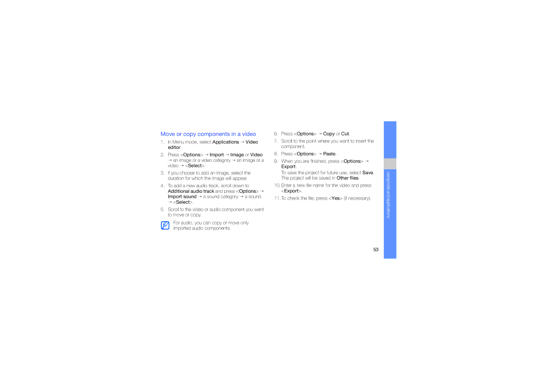 Samsung GH68-21991A manual Move or copy components in a video 