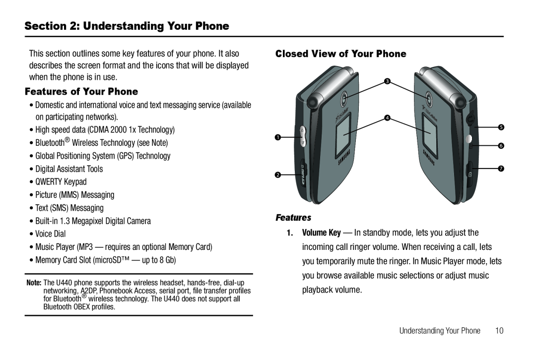 Samsung GH68-22565A user manual Understanding Your Phone, Features of Your Phone, Closed View of Your Phone 