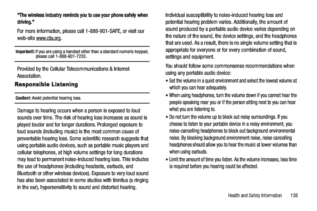 Samsung GH68-22565A user manual Responsible Listening, Provided by the Cellular Telecommunications & Internet Association 