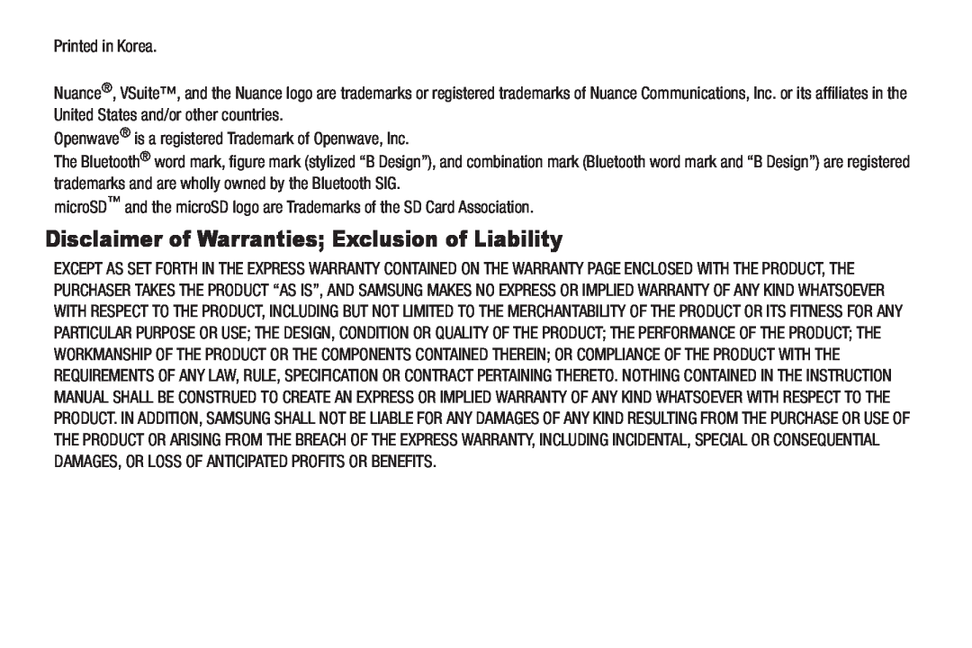 Samsung GH68-22565A user manual Disclaimer of Warranties Exclusion of Liability 