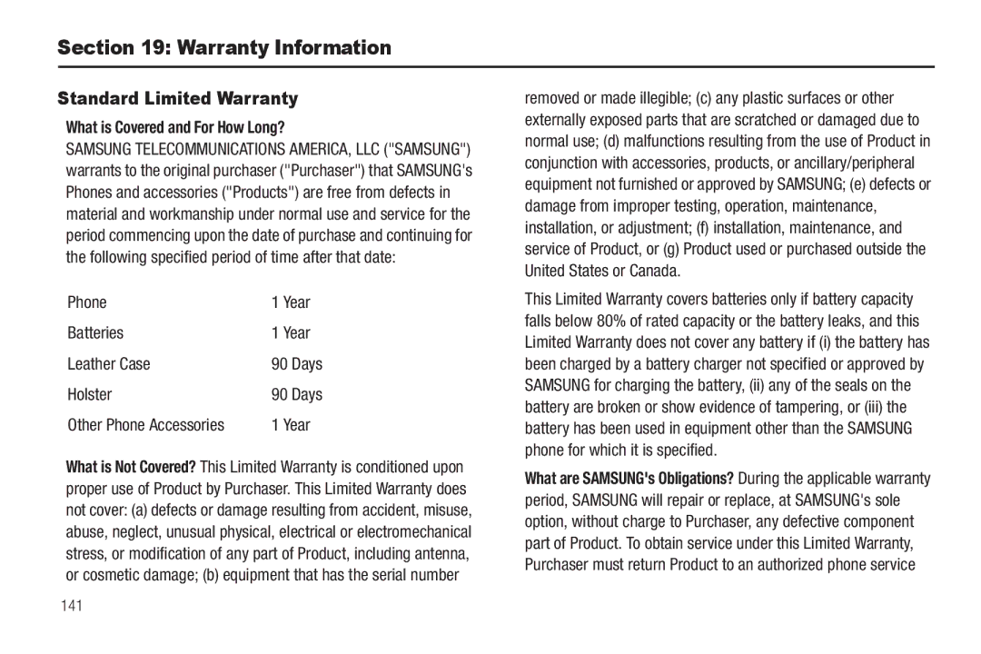 Samsung GH68-22573A user manual Warranty Information, Standard Limited Warranty, What is Covered and For How Long? 