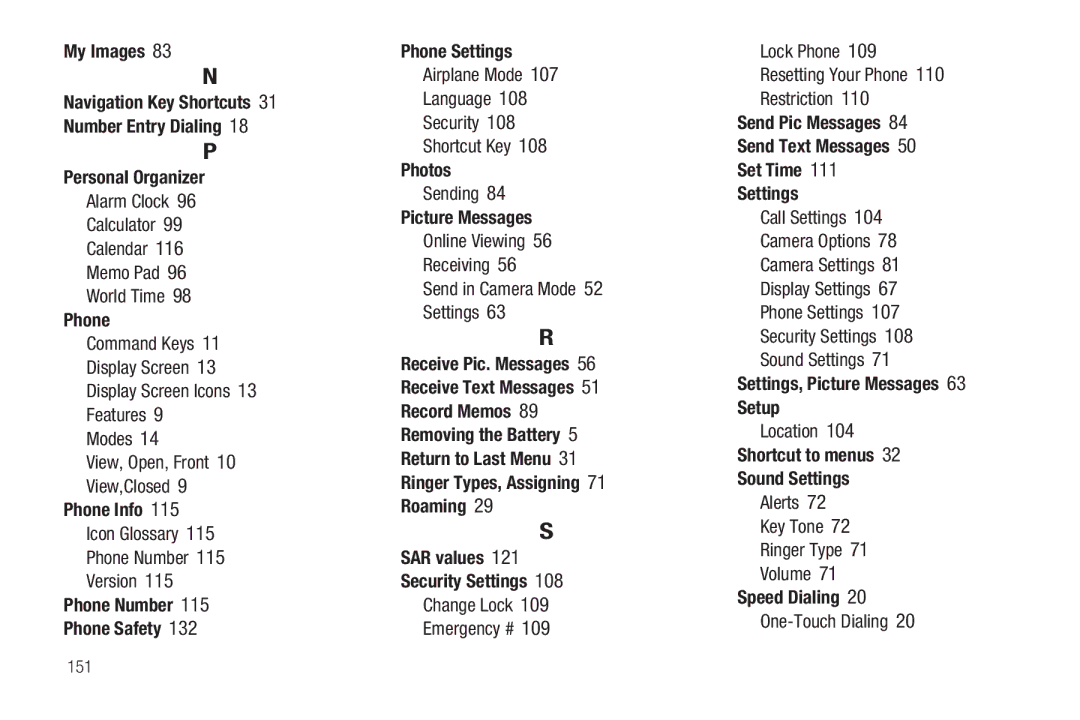 Samsung GH68-22573A My Images, Personal Organizer, Phone Info, Phone Number Phone Safety, Phone Settings, Photos 