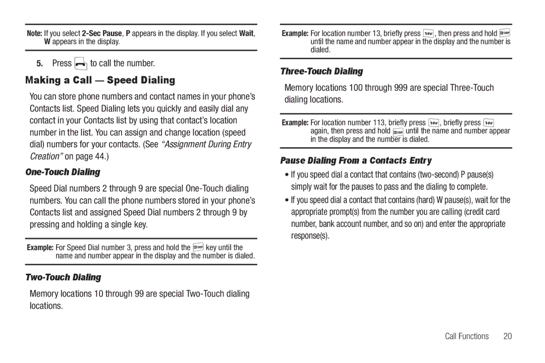 Samsung GH68-22573A user manual Making a Call Speed Dialing, One-Touch Dialing, Two-Touch Dialing, Three-Touch Dialing 