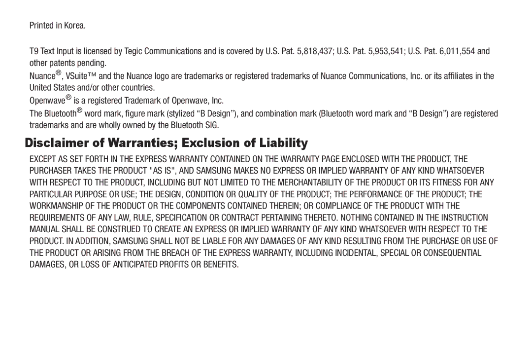 Samsung GH68-22573A user manual Disclaimer of Warranties Exclusion of Liability 