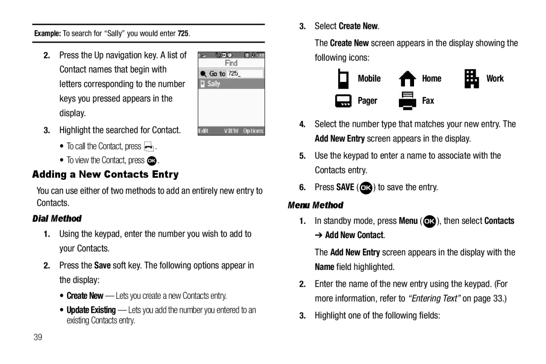 Samsung GH68-22573A user manual Adding a New Contacts Entry, Dial Method, Menu Method 