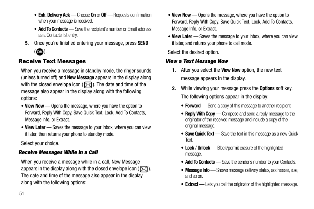 Samsung GH68-22573A Receive Text Messages, Once you’re finished entering your message, press Send, Select your choice 