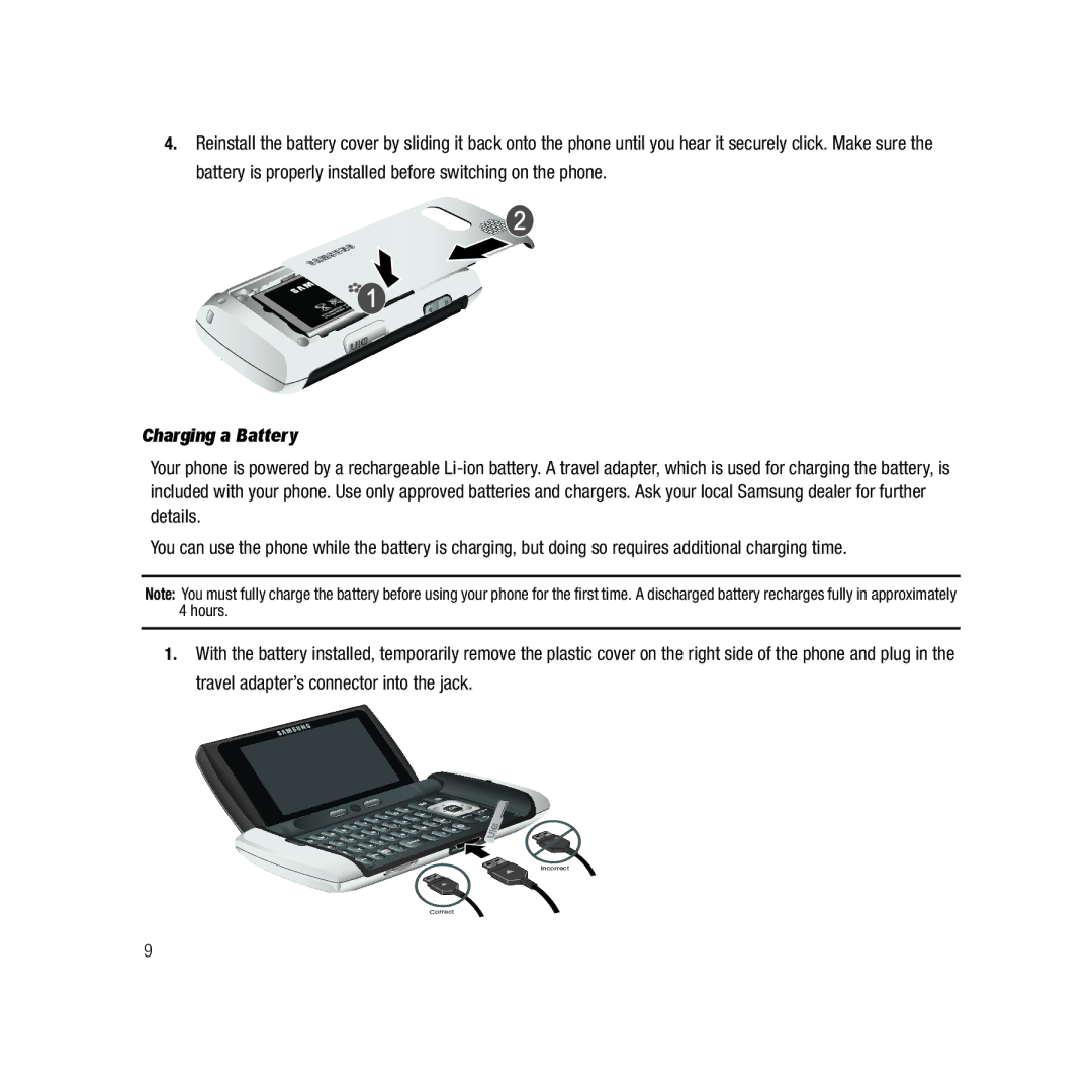 Samsung GH68-22878A user manual Charging a Battery 