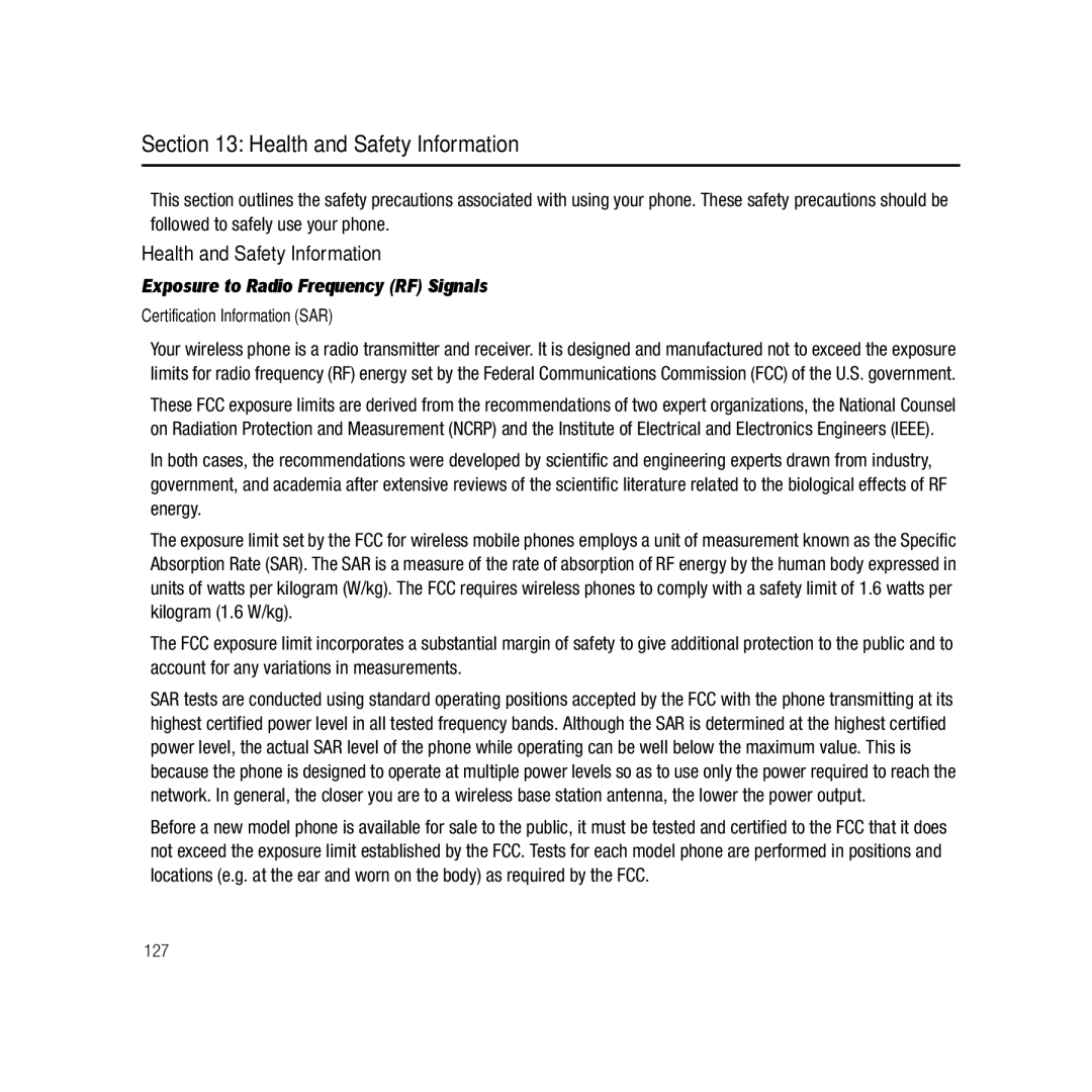 Samsung GH68-22878A Health and Safety Information, Exposure to Radio Frequency RF Signals, Certification Information SAR 