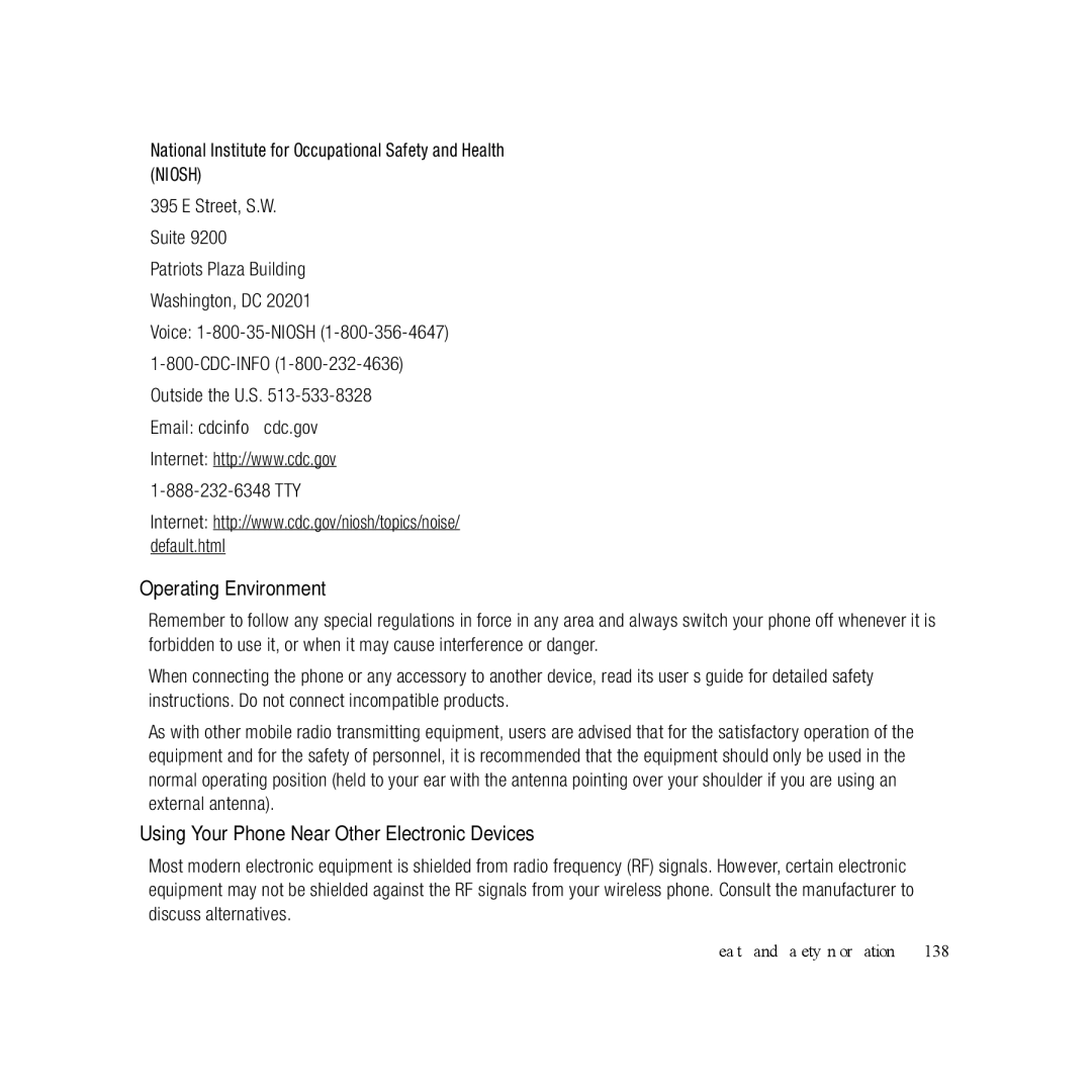 Samsung GH68-22878A user manual Operating Environment, Using Your Phone Near Other Electronic Devices 