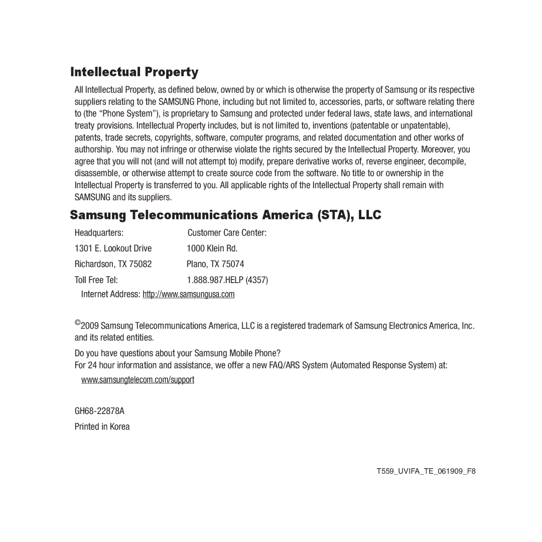 Samsung GH68-22878A user manual Headquarters 