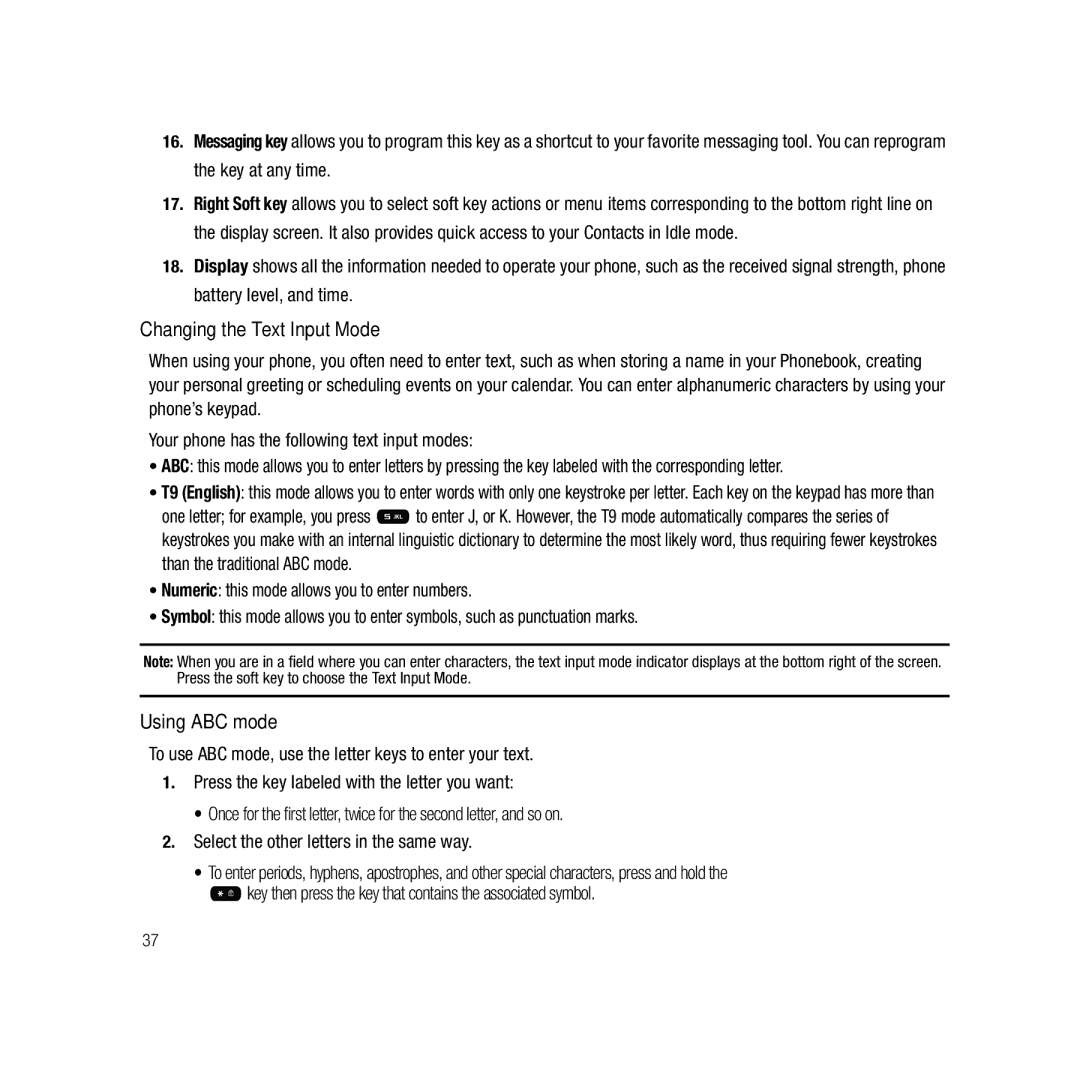 Samsung GH68-22878A user manual Changing the Text Input Mode, Using ABC mode 