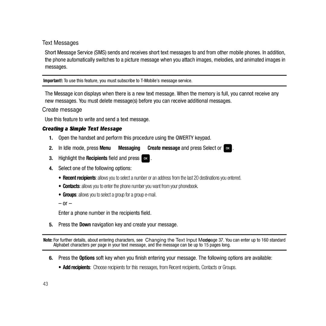 Samsung GH68-22878A user manual Text Messages, Create message, Use this feature to write and send a text message 