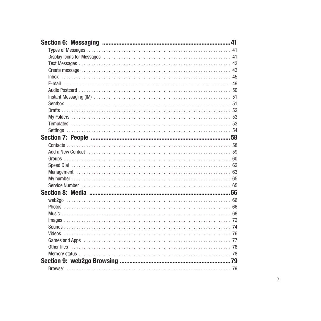 Samsung GH68-22878A user manual Messaging, Web2go Browsing 