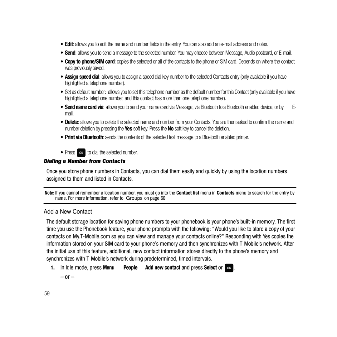 Samsung GH68-22878A user manual Add a New Contact, Mail, Press to dial the selected number, Dialing a Number from Contacts 