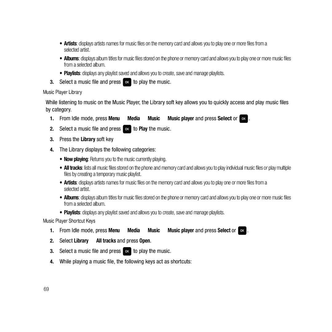 Samsung GH68-22878A user manual Select a music file and press to play the music, Select Library All tracks and press Open 