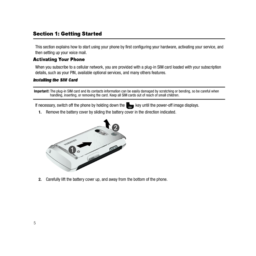 Samsung GH68-22878A user manual Getting Started, Activating Your Phone, Installing the SIM Card 