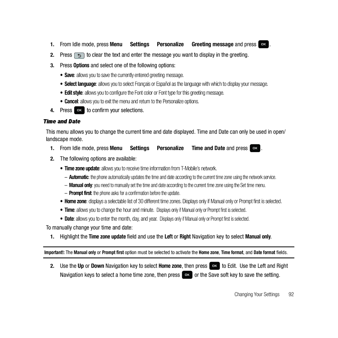 Samsung GH68-22878A user manual Time and Date, To manually change your time and date 