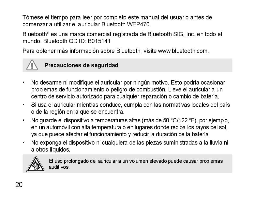 Samsung WEP470, GH68-22914A manual Precauciones de seguridad 