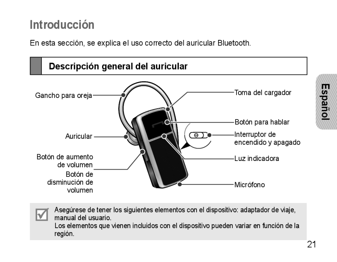 Samsung GH68-22914A, WEP470 manual Introducción, Descripción general del auricular 