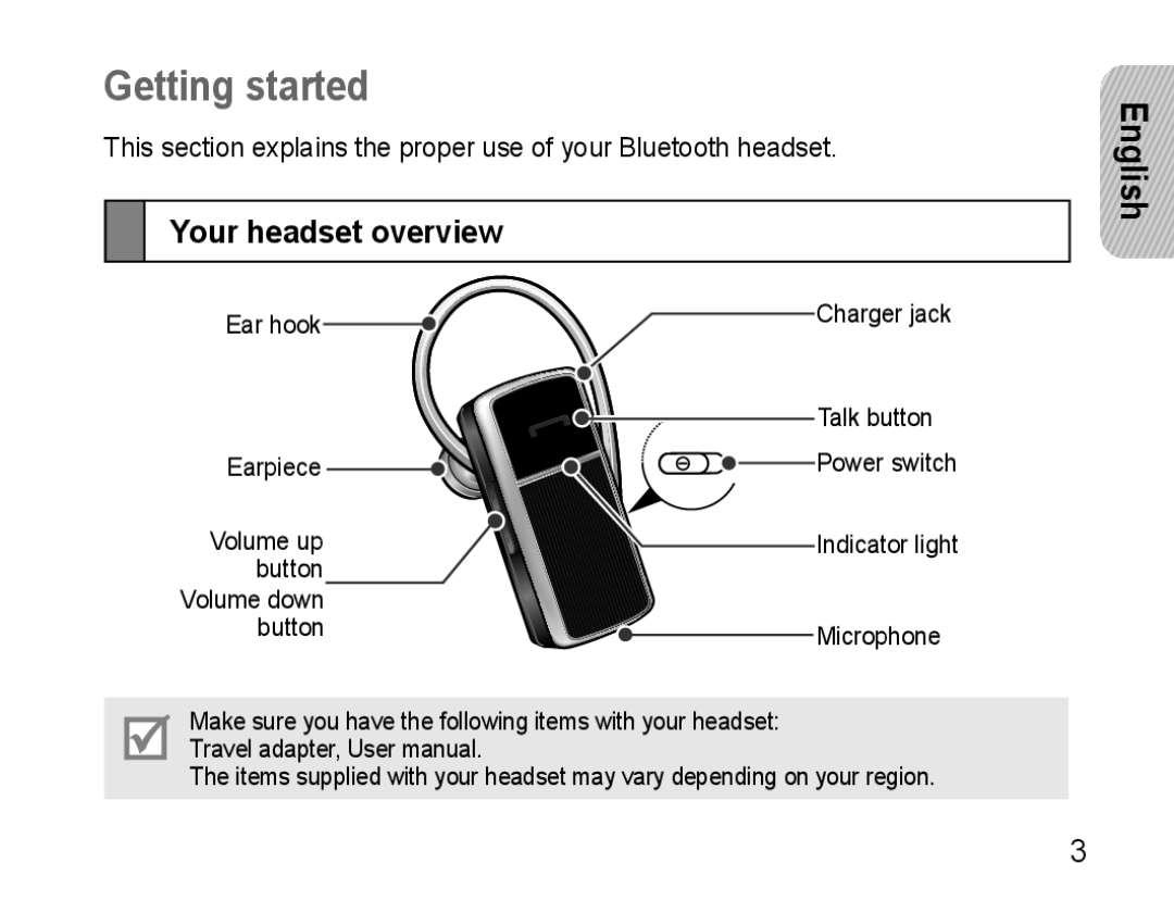 Samsung GH68-22914A, WEP470 manual Getting started, Your headset overview 