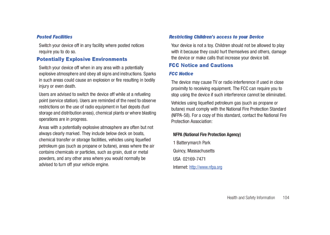 Samsung GH68-23169A manual Potentially Explosive Environments, FCC Notice and Cautions, Posted Facilities 