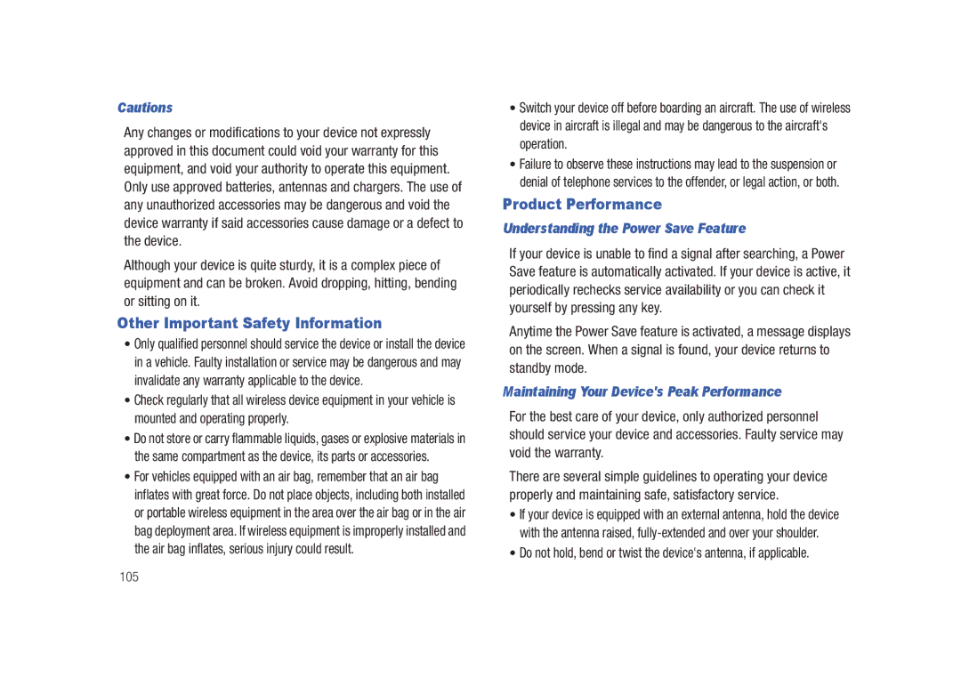 Samsung GH68-23169A manual Other Important Safety Information, Product Performance, Understanding the Power Save Feature 