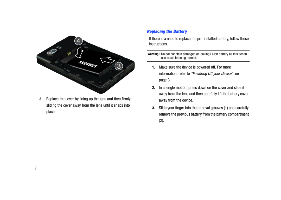 Samsung GH68-23169A manual Replacing the Battery 