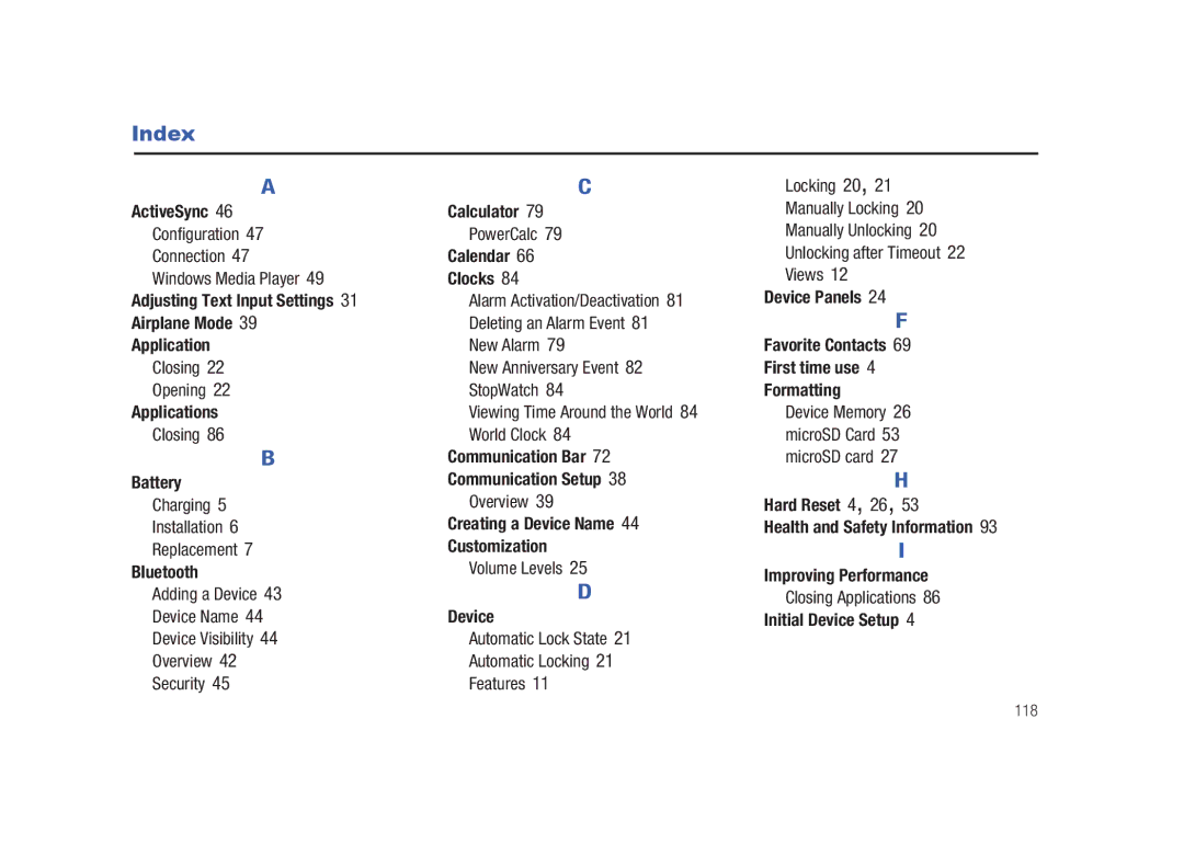 Samsung GH68-23169A manual Index 