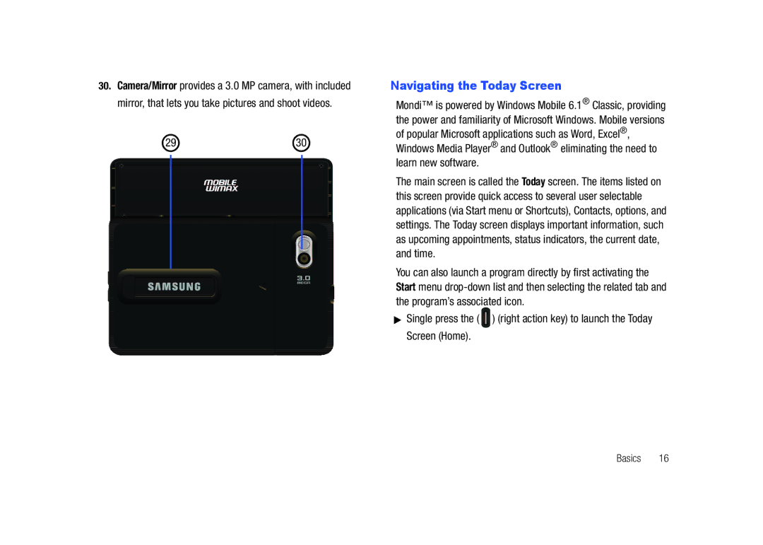 Samsung GH68-23169A manual Navigating the Today Screen 