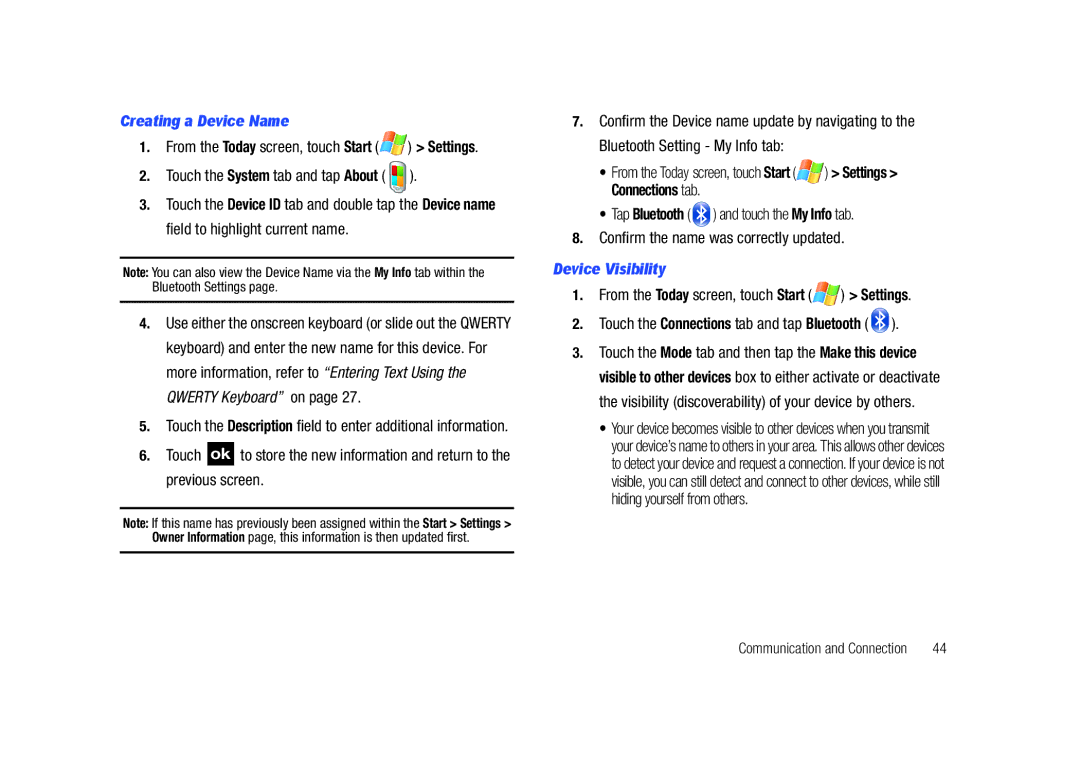 Samsung GH68-23169A manual Creating a Device Name, Touch the System tab and tap About, Device Visibility 