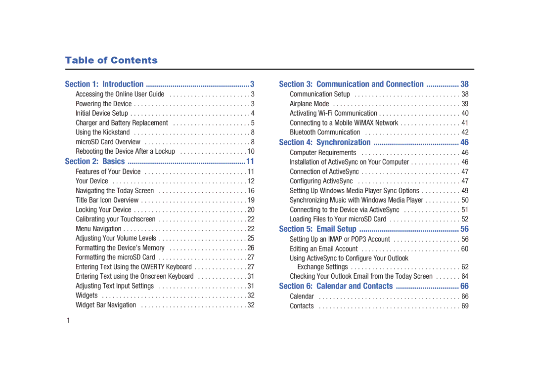 Samsung GH68-23169A manual Table of Contents 