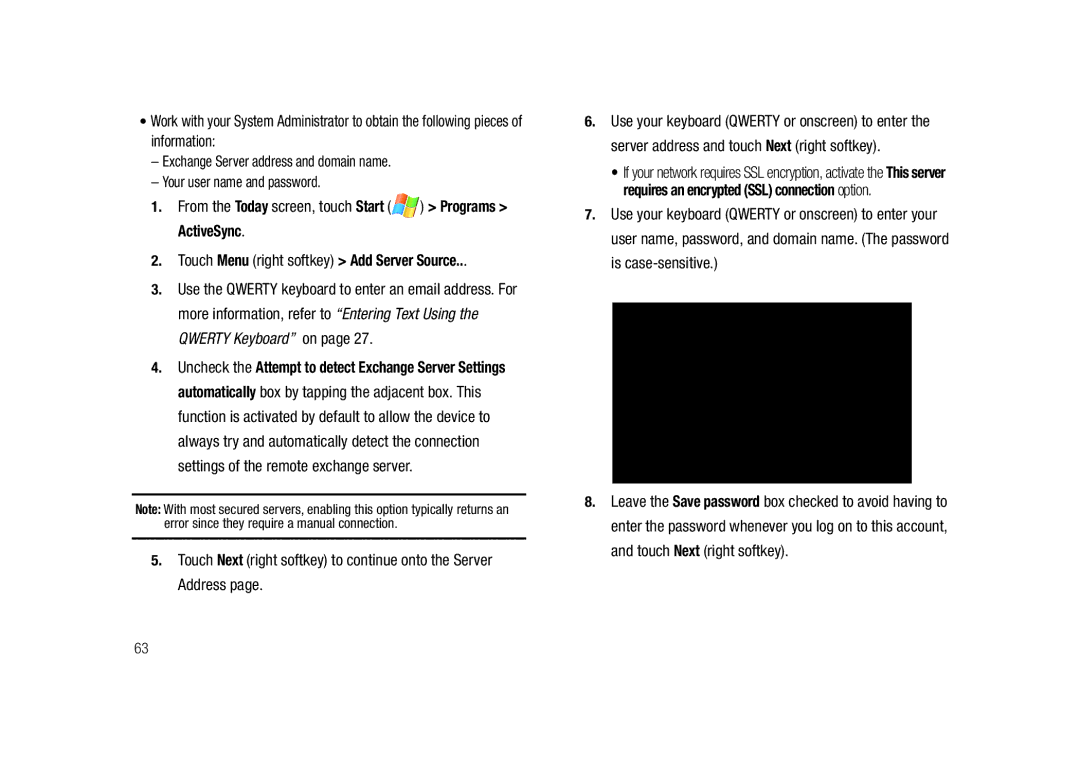 Samsung GH68-23169A manual Touch Next right softkey to continue onto the Server Address 