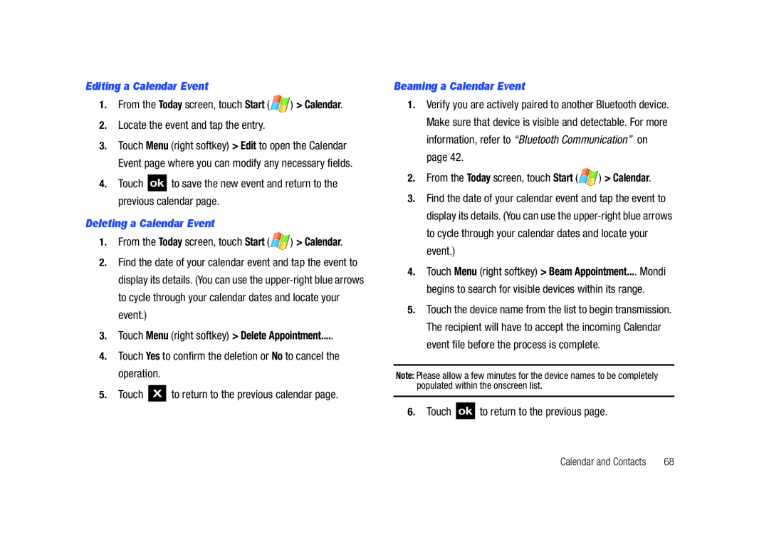 Samsung GH68-23169A manual Editing a Calendar Event, Locate the event and tap the entry, Deleting a Calendar Event 