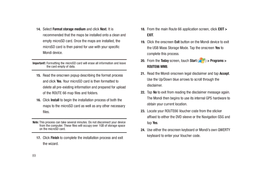 Samsung GH68-23169A manual From the main Route 66 application screen, click Exit Exit 