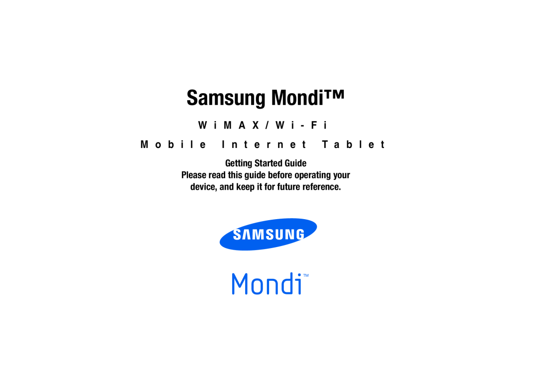 Samsung GH68-23169A manual Samsung Mondi, W i M A X / W i - F M o b i l e I n t e r n e t T a b l e t 