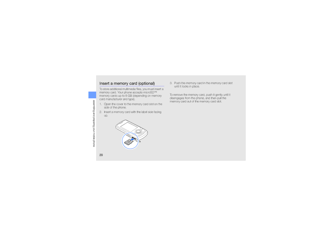 Samsung GH68-23213A manual Insert a memory card optional 