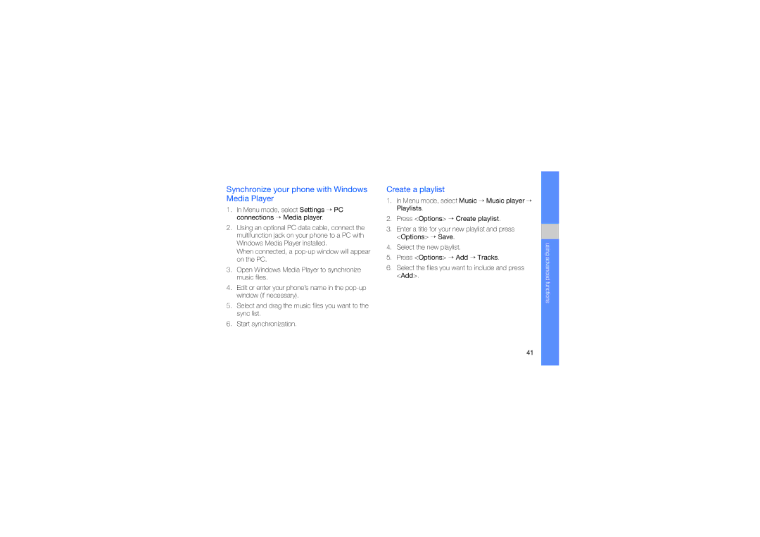 Samsung GH68-23213A manual Synchronize your phone with Windows Media Player, Create a playlist 