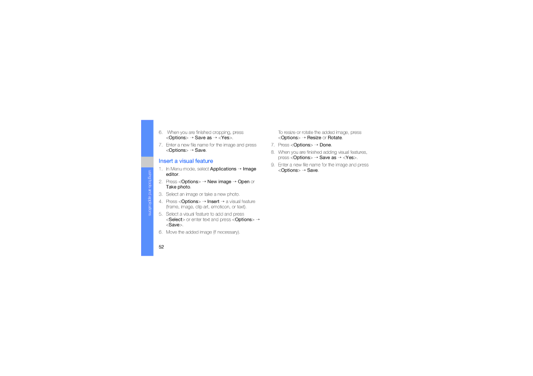 Samsung GH68-23213A manual Insert a visual feature 